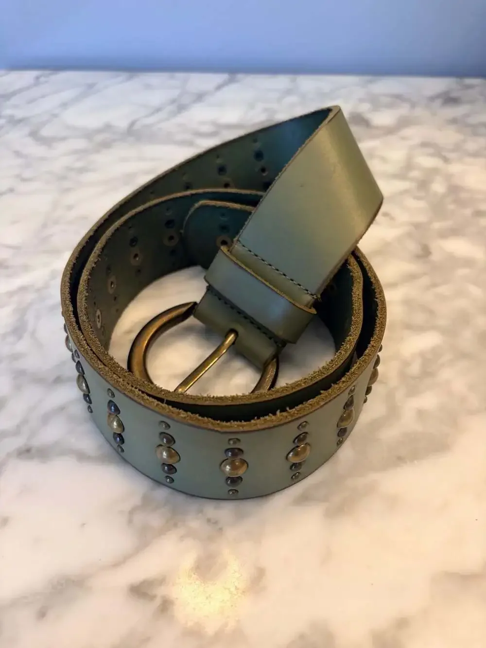 Talbots Olive Green Genuine Leather Studded Belt - Picture 1 of 8